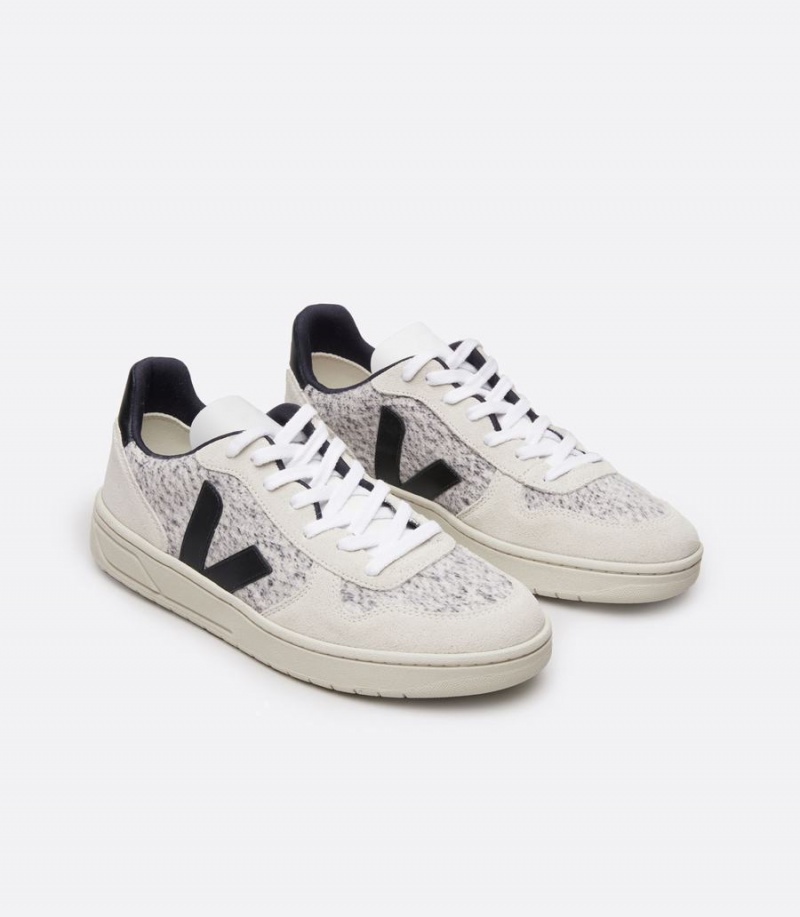 Veja V-10 Flannel Snow Erkek Kısa Ayakkabı Beyaz Siyah | RCY2972QT